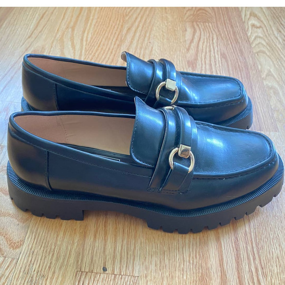 NEW NO Tags/Box Zara Black Chunky Lug Heel Loafers Moccasins Shoes 9W/M7 - Picture 6 of 8